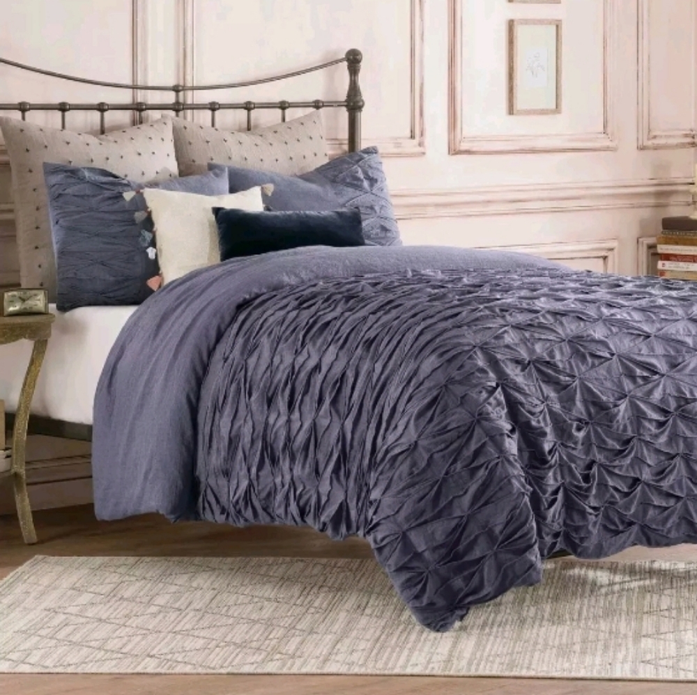 Anthologie Kendall Full/Queen Deni Blue Duvet Cover Bedding and Pillow Set (5Pc)